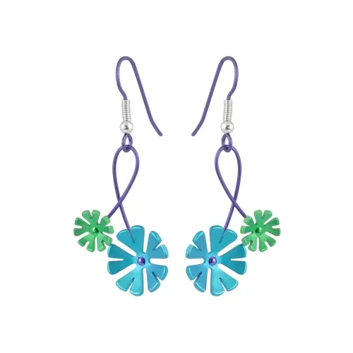 Double Ten Petal Green/kingfisher Blue Flower Drop Earrings
